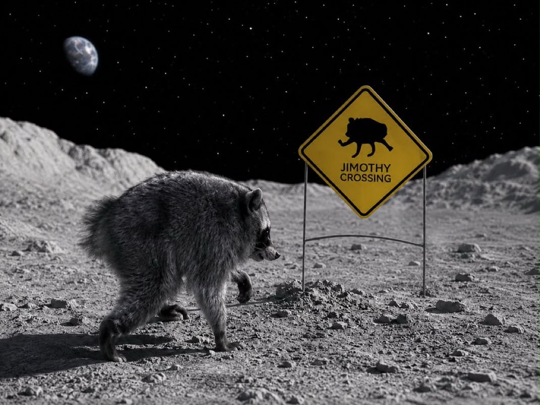 Jimothy Crossing sign on the moon